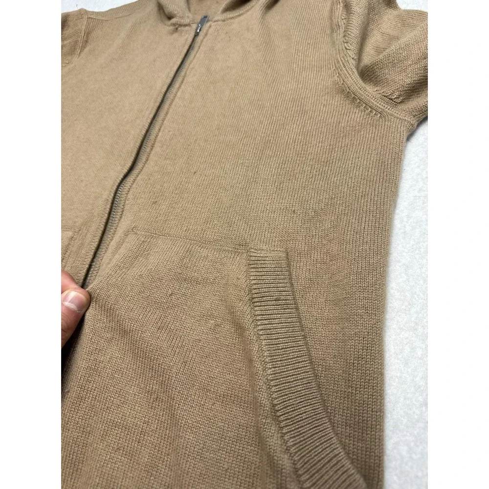 Theory‎ Sweater Mens Medium Brown Wool Cashmere Full Zip Hooded Cardigan Knit